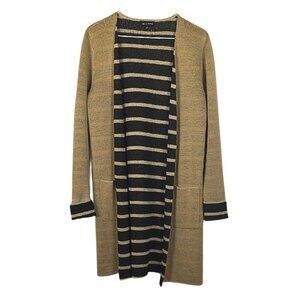 IN Studio Striped Tan and Black Metallic Cardigan Duster Sweater